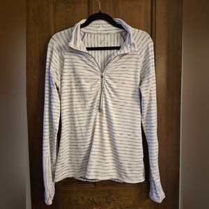 Athleta White and Gray Striped Sweatshirt